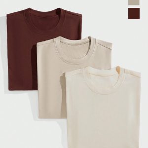 Manfinity KASUA Men 3pcs Cotton Fitted T-Shirts, Casual & Comfortable Daily Wear Basic Top