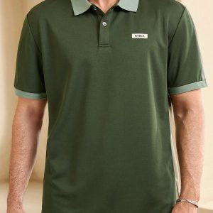 Manfinity KASUA Men??s Summer Color-Blocked Alphabet Pattern Short Sleeve Casual/Commute Polo Shirt