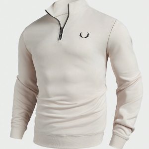 Manfinity KASUA Men??s Embroidered Front Zip Up Pullover Casual Sweatshirt