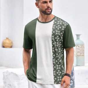 Manfinity KASUA Men??sPrint Green Short Sleeve T-Shirt, Casual Daily