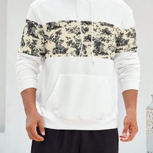 Manfinity KASUA Men??s Casual Printed Patchwork Hoodie, Spring Autumn