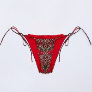 MUSERA Cherry Leopard Ribbon Detail Thong Bikini Bottom