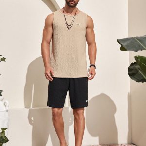 Manfinity KASUA Men??s Summer Letter Patterned Waffle Knit Tank Top And Shorts Casual 2-Piece Set
