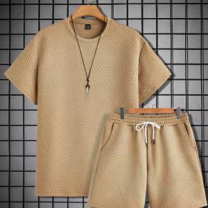 Manfinity KASUA Men Solid Color Round Neck Short-Sleeved T-Shirt And Drawstring Pocket Shorts Set