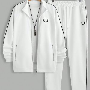 Manfinity KASUA Men??s Casual Contrast Trim Printed Sweatshirt And Sweatpants Set, Spring And Autumn