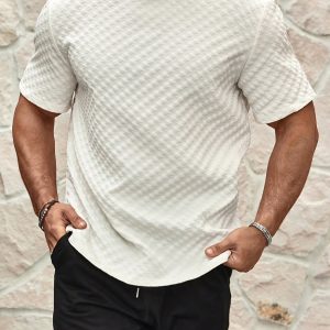 Manfinity KASUA Men??s Solid Color Texture Round Neck Casual T-Shirt