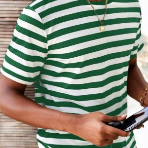 Manfinity KASUA Men Summer Casual Color-Block Striped Short Sleeve T-Shirt