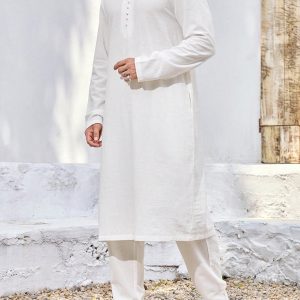 Manfinity KASUA Men??s White Stand Collar Partial Button Front Long Sleeve Shirt