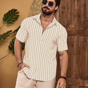 Manfinity KASUA Men??s Summer Geometric Print Short Sleeve Casual Shirt