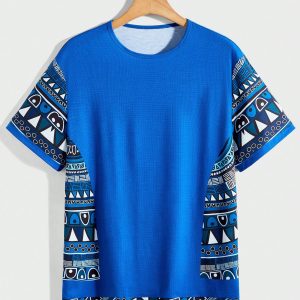 Manfinity KASUA Men??s Casual Patchwork Printed T-Shirt, Summer